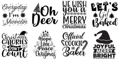 Merry Christmas and Happy New Year Phrase Bundle Christmas Black Vector Illustration for Magazine, Flyer, Bookmark