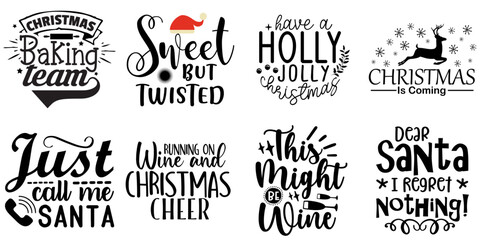 Christmas and Holiday Phrase Set Christmas Black Vector Illustration for Sticker, Postcard, Announcement