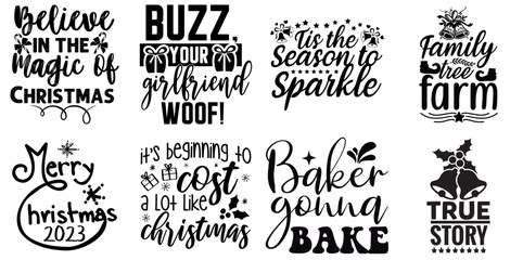 Christmas and Winter Calligraphic Lettering Bundle Christmas Black Vector Illustration for Wrapping Paper, Printable, Banner