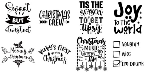 Holiday Celebration and Winter Typography Collection Christmas Black Vector Illustration for Motion Graphics, T-Shirt Design, Infographic