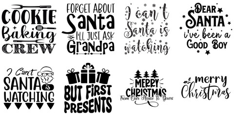 Christmas Festival and Winter Holiday Phrase Collection Christmas Black Vector Illustration for Decal, Presentation, Advertisement