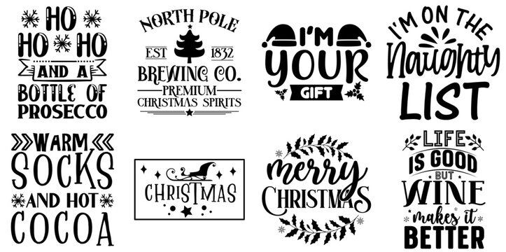 Merry Christmas Hand Lettering Bundle Christmas Black Vector Illustration for Wrapping Paper, Mug Design, Book Cover
