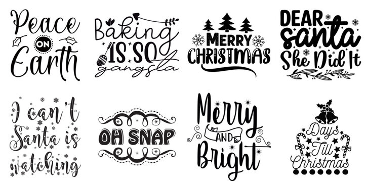 Merry Christmas and Happy Holiday Calligraphy Bundle Christmas Black Vector Illustration for Infographic, Announcement, Newsletter