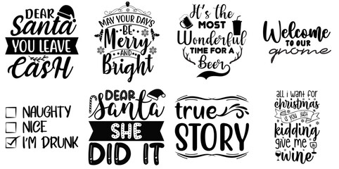 Christmas and Holiday Typographic Emblems Collection Christmas Black Vector Illustration for Social Media Post, Stationery, Brochure