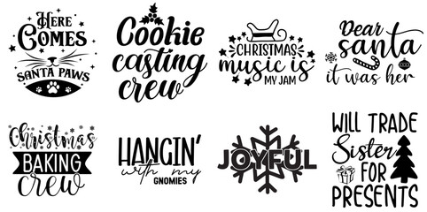 Fototapeta premium Merry Christmas and Holiday Celebration Calligraphic Lettering Set Christmas Black Vector Illustration for Advertisement, Stationery, Vouchers