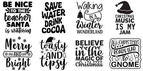 Merry Christmas and Winter Hand Lettering Collection Christmas Black Vector Illustration for Greeting Card, Banner, Gift Card