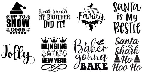 Fototapeta premium Happy Holiday and Winter Phrase Collection Christmas Black Vector Illustration for Bookmark, Presentation, Icon