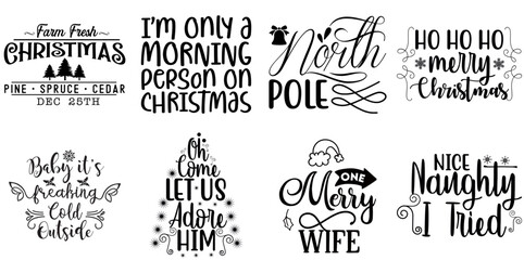 Christmas and Holiday Inscription Set Christmas Black Vector Illustration for Mug Design, Infographic, Printing Press