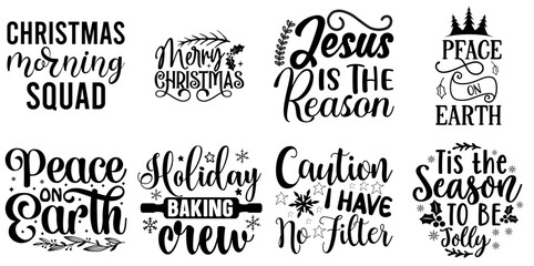 Merry Christmas and Holiday Celebration Labels And Badges Collection Christmas Black Vector Illustration for Gift Card, Bookmark, Decal