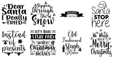 Christmas Festival and Winter Holiday Calligraphy Set Christmas Black Vector Illustration for Gift Card, Bookmark, Infographic