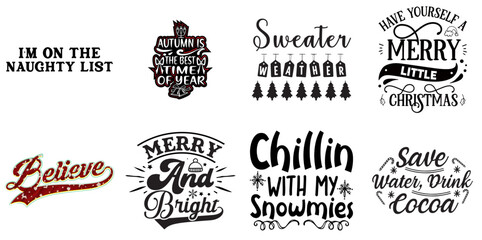 Holiday Celebration and Winter Typographic Emblems Set Christmas Black Vector Illustration for Advertisement, Magazine, Holiday Cards