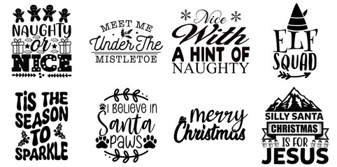 Happy Holiday and Winter Hand Lettering Collection Christmas Black Vector Illustration for Mug Design, Announcement, Postcard