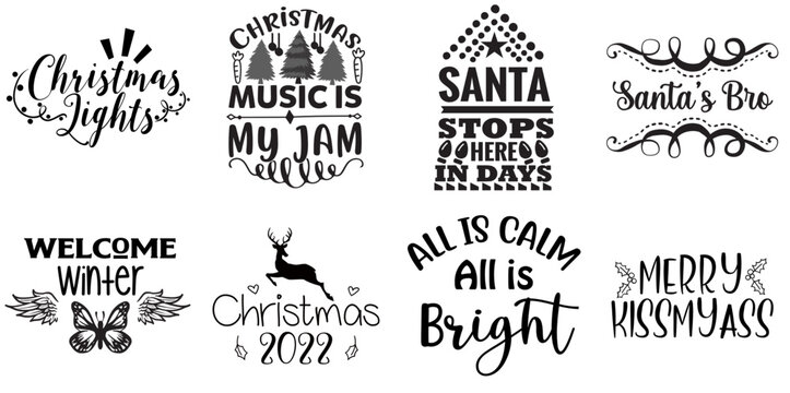 Holiday Celebration and Winter Labels And Badges Set Christmas Black Vector Illustration for Stationery, Vouchers, Logo