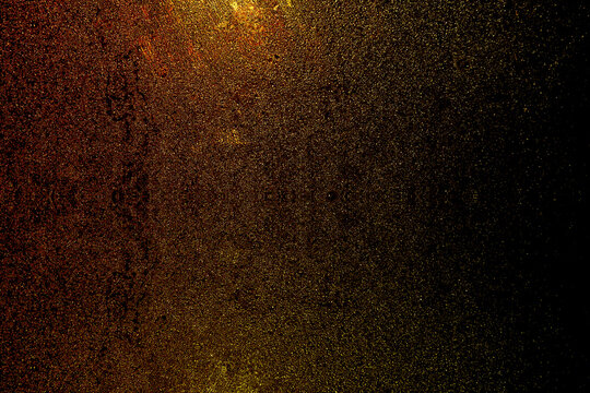 Black dark orange golden red brown shiny glitter abstract background with space. Twinkling glow stars effect. Like outer space, night sky, universe. Rusty, rough surface, grain.
