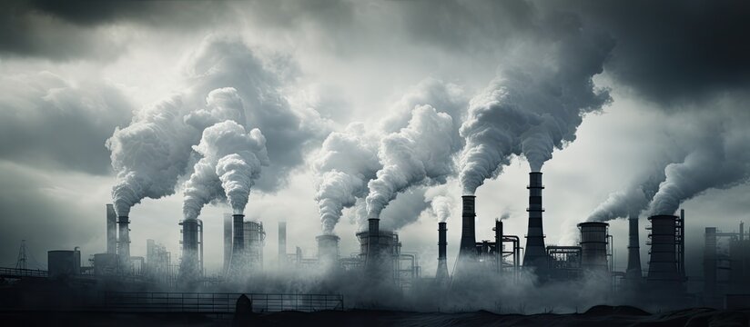 Carbon dioxide emissions into the atmosphere depicted by black smoke from China's industrial pipes, representing environmental pollution.