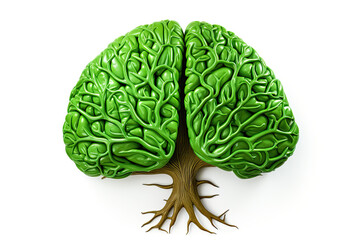 medical illustration of a green tree-shaped brain isolated on white background. green tree in form of human brain