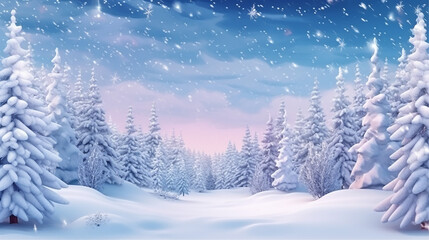 Natural winter Christmas background with blue sky heavy snowfall. Generative AI