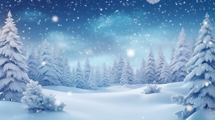 Fototapeta na wymiar Natural winter Christmas background with blue sky heavy snowfall. Generative AI