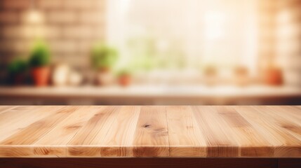 Inviting Kitchen Palette: Neat Wooden Table with a Subtle Kitchen Scene. Generative AI.