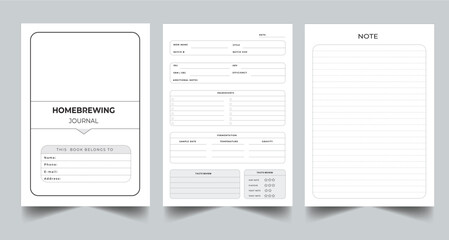 Editable Homebrewing Journal Planner Kdp Interior printable template Design.