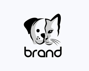 half dog half cat art head pet logo design template illustration inspiration