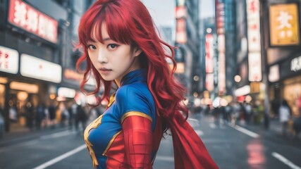 Cute Asian Girl Superhero Background Very Cool