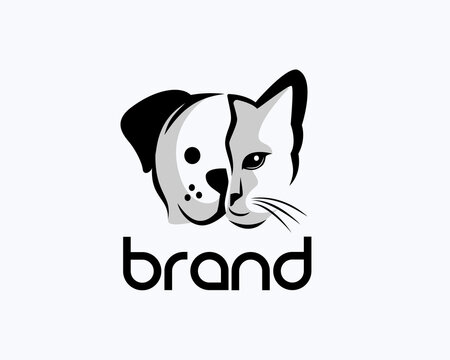 half dog half cat art head pet logo design template illustration inspiration