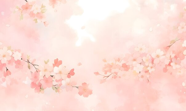 Beautiful watercolor pink cherry blossom illustration, Generative AI