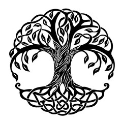 tree with stems and equilateral roots, tree with few leaves, tree with many roots, tree with roots and branches, king tree