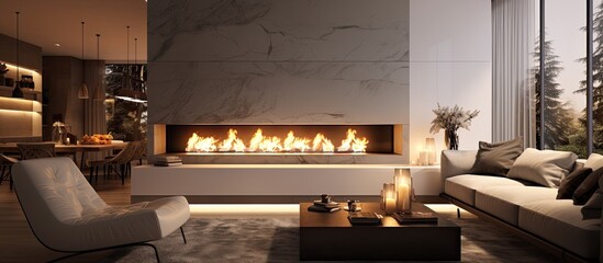 Luxurious home's living area featuring a fireplace.