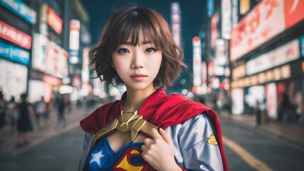 Cute Asian Girl Superhero Background Very Cool
