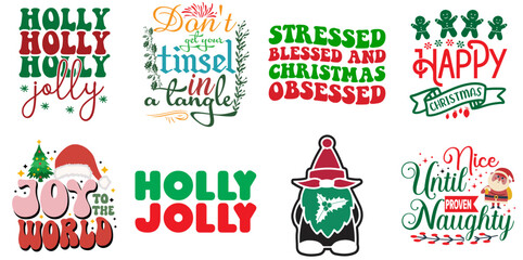 Merry Christmas and Happy Holiday Labels And Badges Bundle Retro Christmas Vector Illustration for Flyer, Social Media Post, Presentation