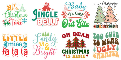 Merry Christmas and New Year Calligraphy Set Retro Christmas Vector Illustration for Presentation, Printable, Infographic