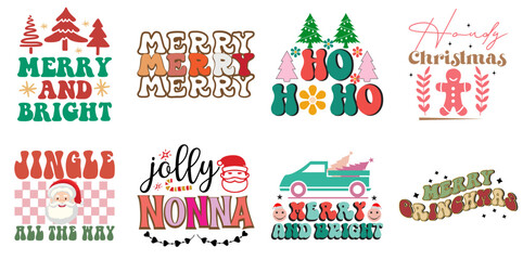 Merry Christmas and Holiday Celebration Typographic Emblems Set Retro Christmas Vector Illustration for Packaging, Newsletter, Mug Design