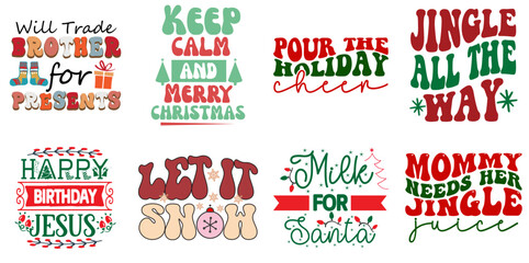 Fototapeta na wymiar Merry Christmas and New Year Phrase Set Retro Christmas Vector Illustration for Newsletter, Vouchers, Infographic