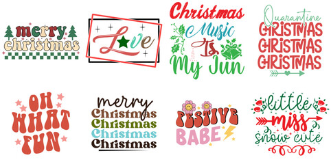 Merry Christmas and Holiday Celebration Quotes Collection Retro Christmas Vector Illustration for Logo, Social Media Post, Wrapping Paper