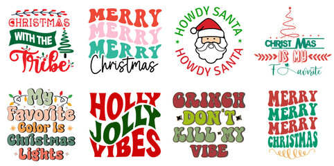 Merry Christmas and New Year Calligraphic Lettering Bundle Retro Christmas Vector Illustration for Holiday Cards, Magazine, Printing Press
