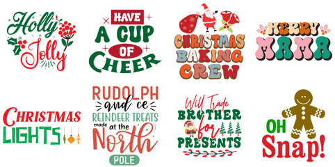 Merry Christmas and Happy New Year Hand Lettering Collection Retro Christmas Vector Illustration for Sticker, Mug Design, Stationery