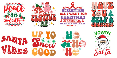 Merry Christmas and Happy Holiday Typographic Emblems Set Retro Christmas Vector Illustration for Printable, Bookmark, Flyer