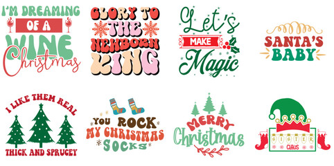 Merry Christmas and Happy Holiday Typography Bundle Retro Christmas Vector Illustration for T-Shirt Design, Vouchers, Wrapping Paper