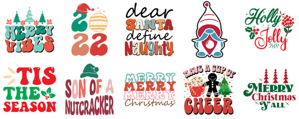 Christmas Festival and Winter Holiday Phrase Collection Vintage Christmas Vector Illustration for Postcard, Sticker, Newsletter