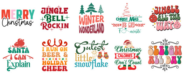 Happy Holiday and Winter Labels And Badges Set Vintage Christmas Vector Illustration for Gift Card, Sticker, Newsletter