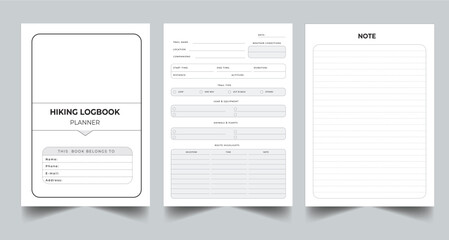 Editable Hiking Log Book Journal Planner Kdp Interior printable template Design.