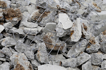 Piles of rubble after house demolition