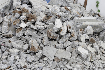 Piles of rubble after house demolition
