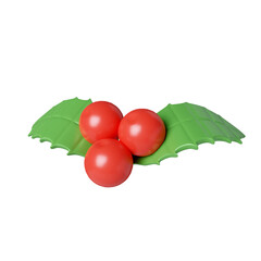3d Christmas red berries icon. minimal decorative festive conical shape tree. New Year's holiday decor. 3d design element In cartoon style. Icon isolated on white background. Vector illustration