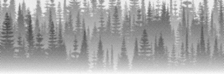 Vector halftone dots background, fading dot effect, coniferous forest, banner, shades of gray © Valerii