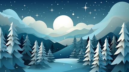 Winter season landscape with snow pine forest and mountain. 