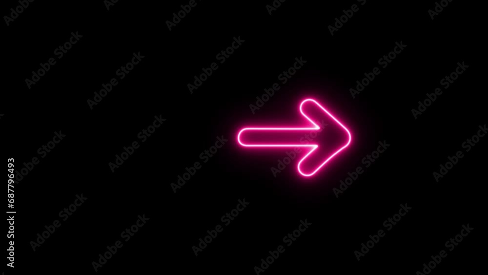 Poster glowing right arrow animation. purple neon colored swipe right arrow animation video. shining signbo