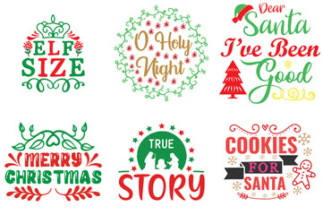 Christmas Festival and Winter Holiday Hand Lettering Bundle Christmas Vector Illustration for Banner, Sticker, T-Shirt Design